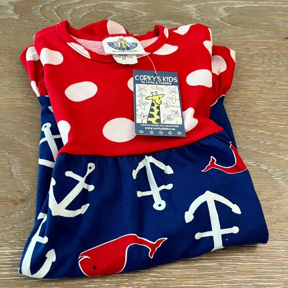 🆕Corkys kids little girls‎ size 4 cotton stretch red white blue patriotic dress